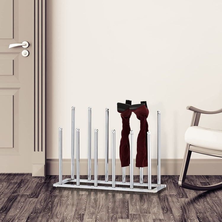 Chrome Plated Metal 6-Pair Boot Rack, Freestanding Closet Shoe Stand Organizer-MyGift