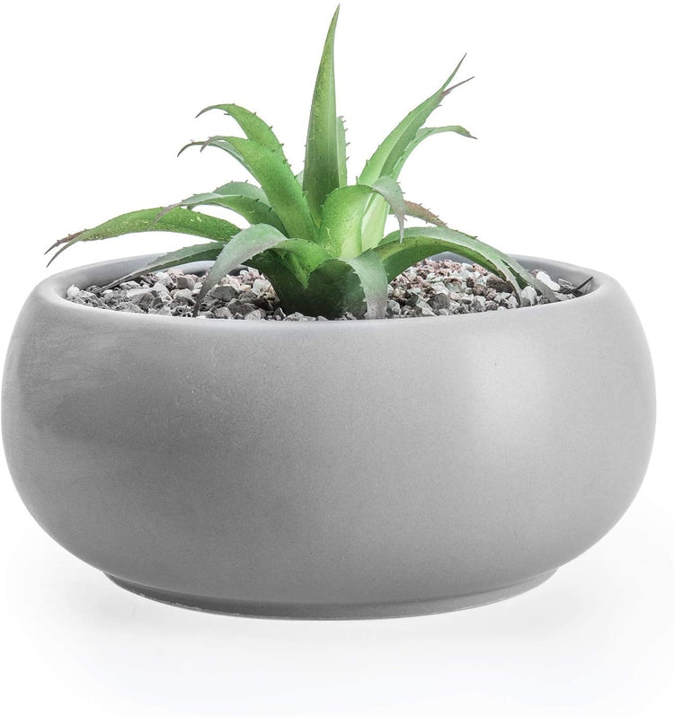7.5 Inch Round Matte Gray Ceramic Succulent Planter Pot-MyGift