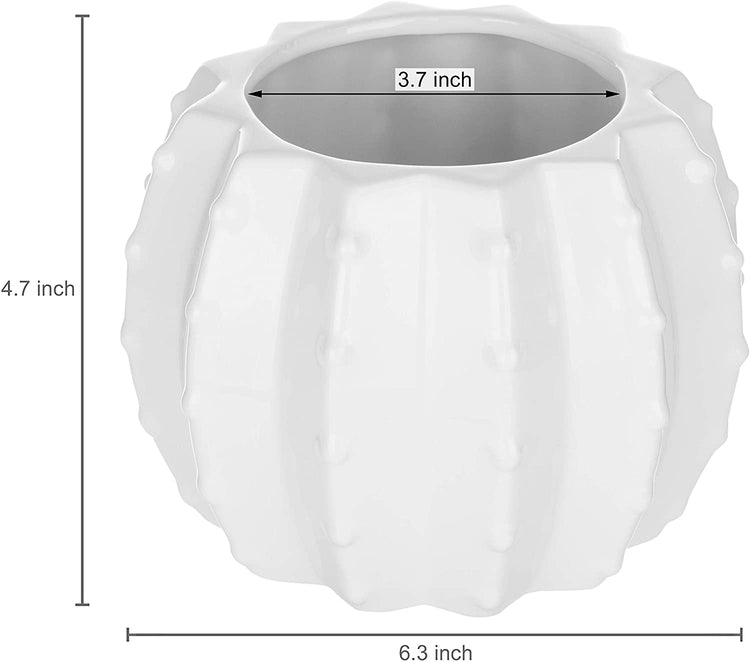 6-Inch White Ceramic Cactus-Shaped Planter Pot-MyGift