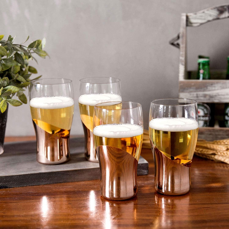 Modern Beer Pint Glasses 16 oz with Copper Plated Design, Set of 4 – MyGift