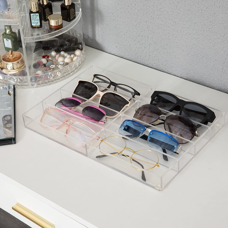 Clear Acrylic Tabletop Sunglasses and Eyeglasses Storage Display Case Tray with 8 Compartment Slots-MyGift