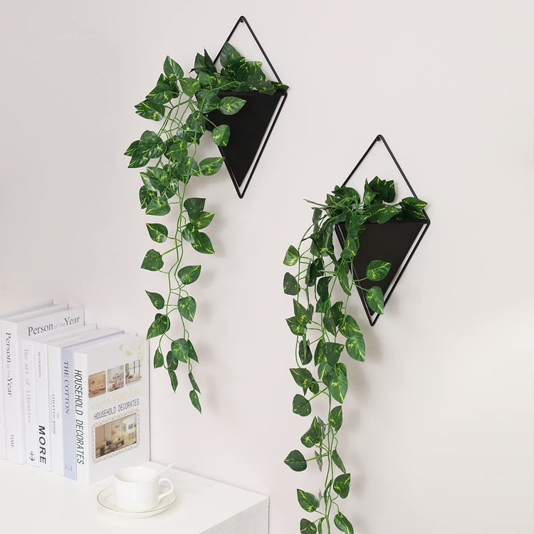 Set of 2, Wall Mounted Matte Black Sconce Style Planter Pots with Metal Triangular Frames-MyGift