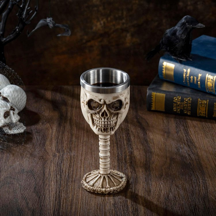 Beige Resin Skull and Bones Wine Goblet, Skeleton Chalice Drinking Cup for Halloween Table Décor-MyGift