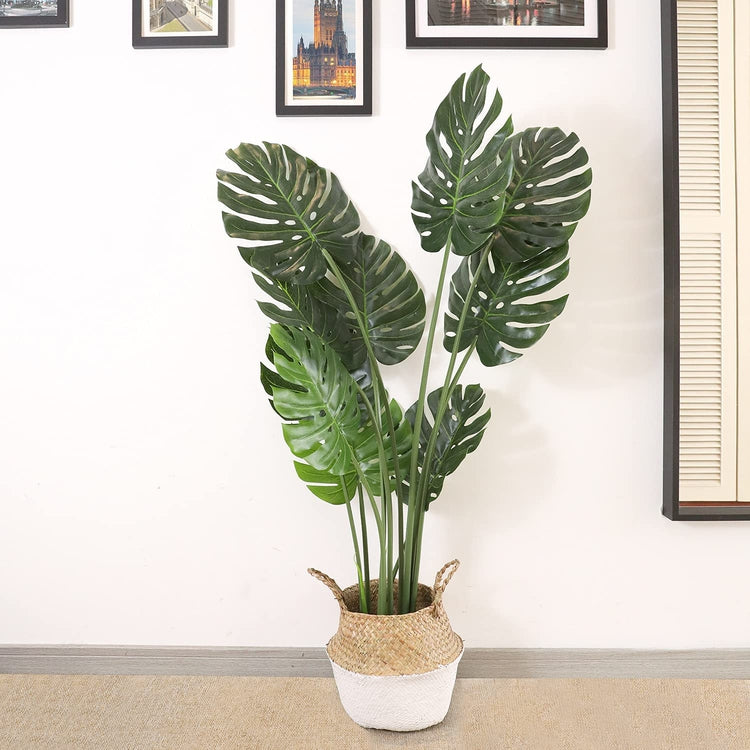 47 Inch Artificial Monstera Deliciosa Plant, Faux Tropical Palm Tree in Black Planter Pot-MyGift