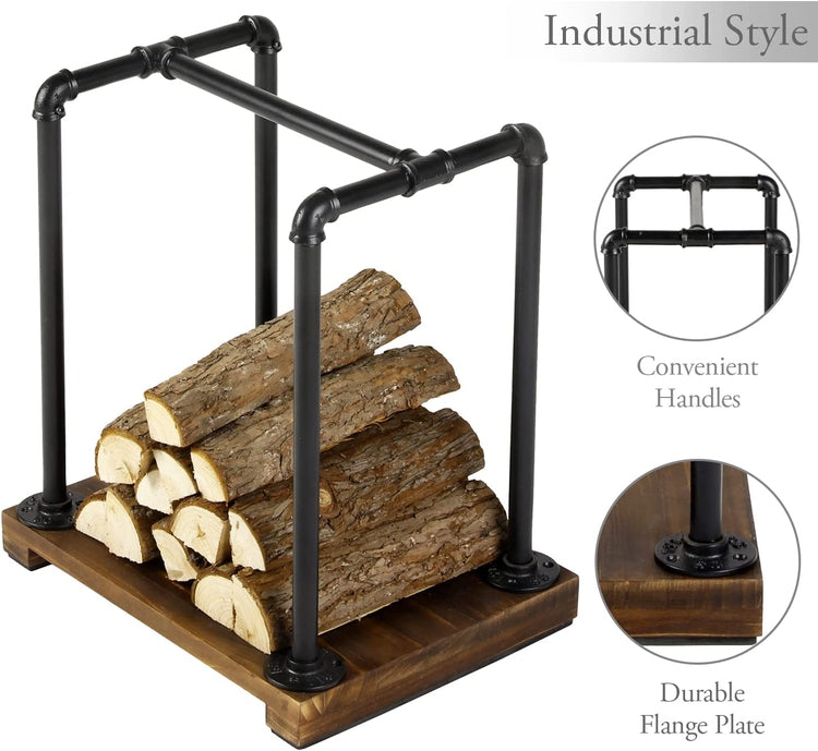 Fireplace Log Lumber Pile Holder Storage Stand, Wood Compact Firewood Rack-MyGift