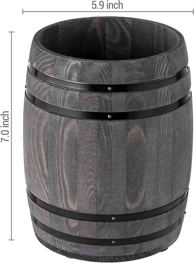 Dark Gray Wine Barrel Design Kitchen Utensil Crock, Wooden Cooking Tool Holder-MyGift