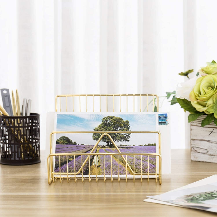 3-Slot Modern Brass Wire Desktop Mail Sorter