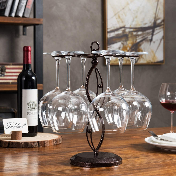 Bronze Metal Scrollwork Tabletop Wine Glass Rack with Hooks – MyGift