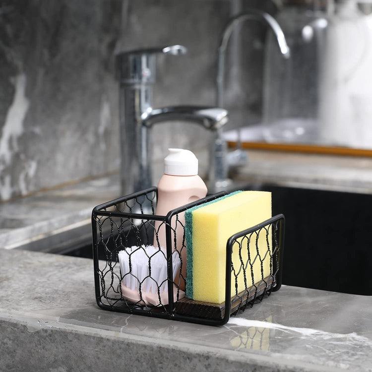 Modern Black Chicken Wire Bottled Dish Soap and Sponge Holder for the –  MyGift