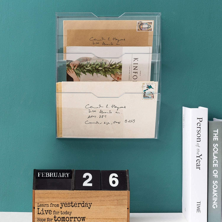 3 Tier Clear Acrylic Wall Mounted Mail Holder, Entryway or Office Document Organizer Rack-MyGift
