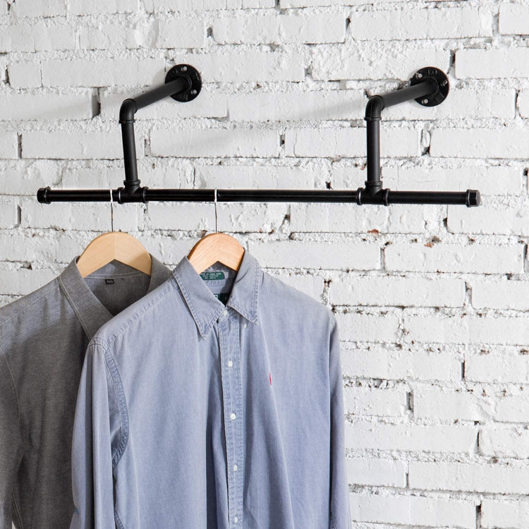 28-Inch Industrial Pipe Black Metal Wall Mounted Closet Organization Clothing Hanging Bar