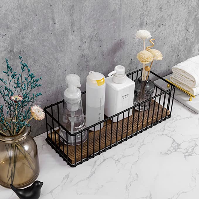 Black Bathroom Toiletries Storage Organizer Vanity Basket, Toilet Paper Roll Holder Basket-MyGift