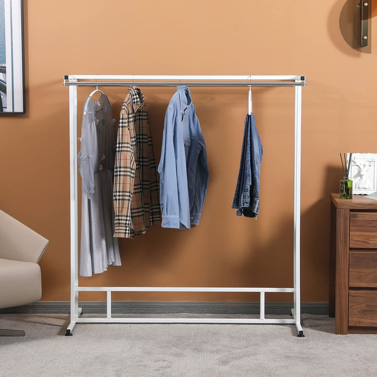 White Stainless Steel Clothes Hanger Rack, Freestanding Double Rod Clothes Hanging Rack-MyGift