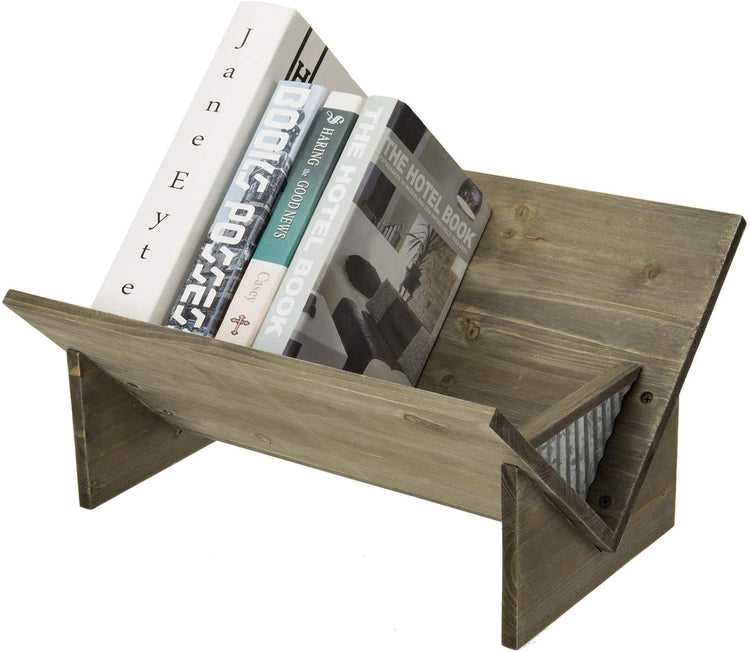 Rustic Desktop Bookcase Brown Wood & Metal Tilted Bookshelf