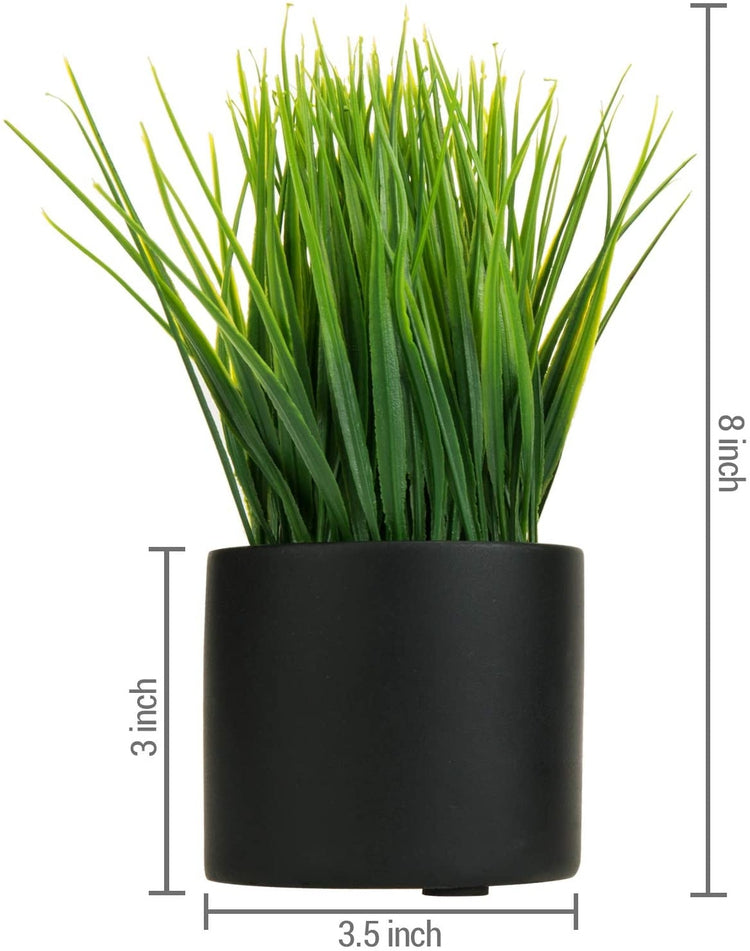 2 Pack Artificial Grass Fake Plant, Faux plant in Modern Round Black Cement Pots-MyGift