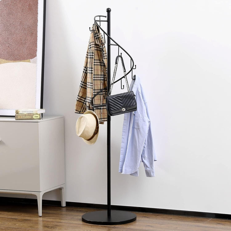 Matte Black Metal Spiral Garment Rack with 10 Hooks, Freestanding Clothing Hanger Display for Coats, Bags, and Scarves-MyGift