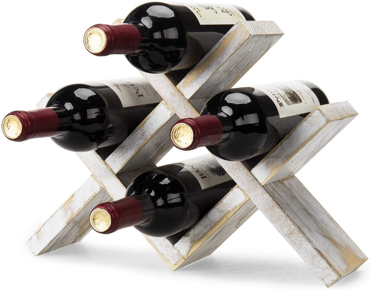 Whitewashed Rustic Wood Countertop Wine Storage Rack , Holds Up To 4 Bottles-MyGift