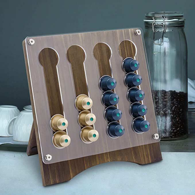 Wood Coffee Pod Capsule Holder Rack, Coffee Pod Organizer Storage Rack