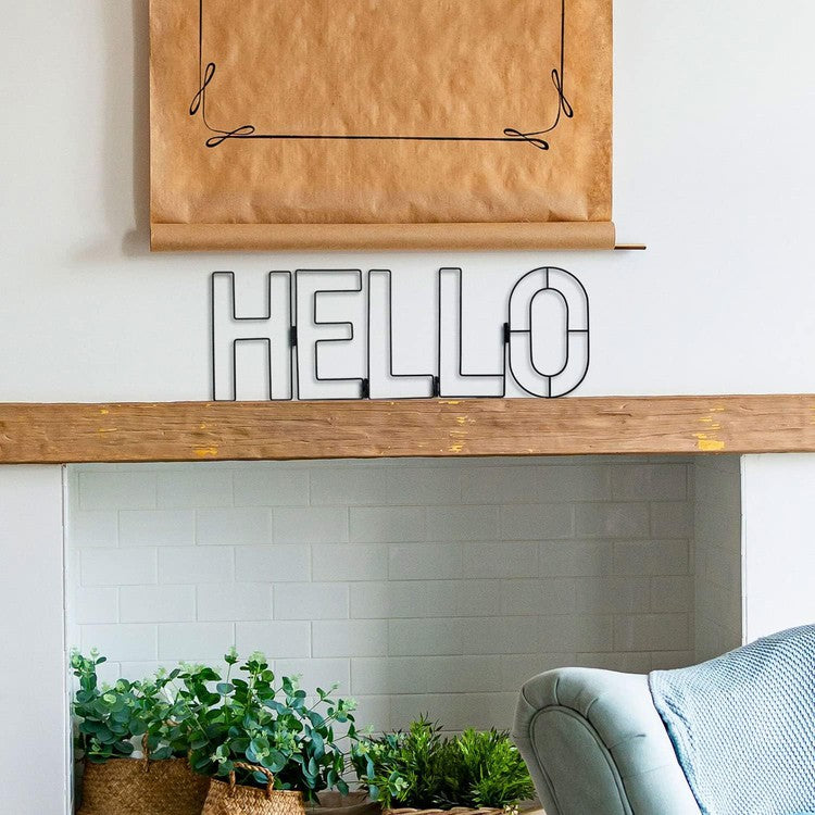 Hello Modern Black Wire Sign, Tabletop Folding Hello Word Letters Home Décor-MyGift