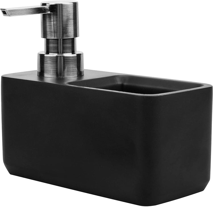 Black Faux Marble Resin Dish Soap Dispenser with Sponge Holder-MyGift