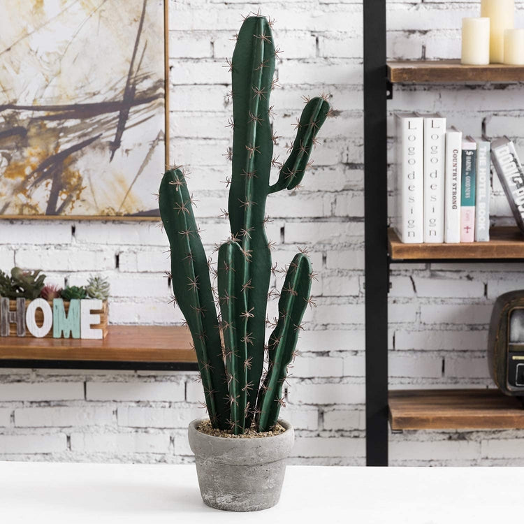 30-Inch Artificial Potted Saguaro Cactus in Gray Cement Planter Pot-MyGift