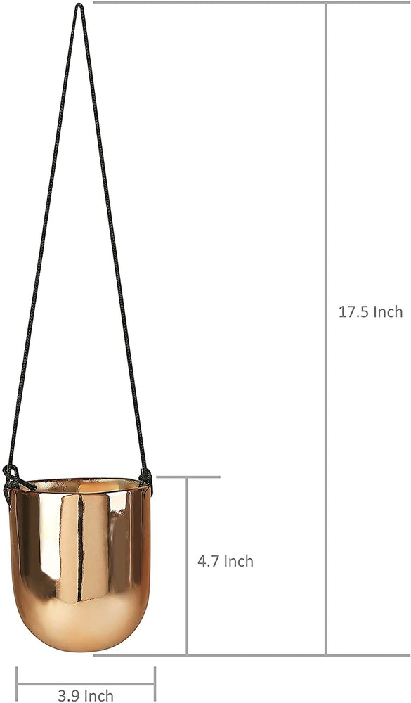 Set of 3 Metallic Copper-Tone Ceramic Hanging Planters-MyGift