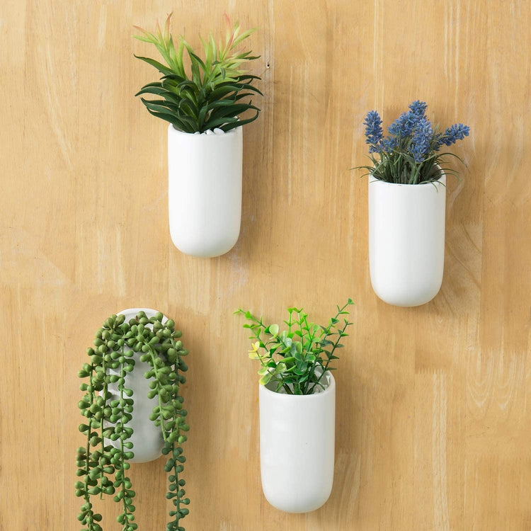 wall mounted succulent planter Matte White Ceramic Wall Mounted Cylindrical Succulent Flower Planters, Set of 4