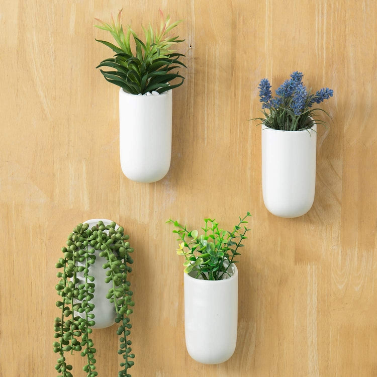 Matte White Ceramic Wall Mounted Cylindrical Succulent Flower Planters, Set of 4