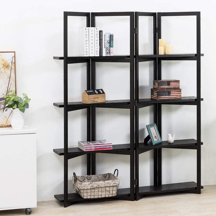 Vintage Gray Wood Room Divider Frame with Four Removable Burnt Wood Shelves-MyGift
