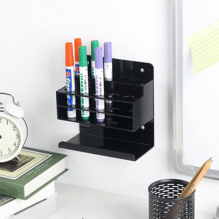 Black Acrylic Whiteboard Accessories Rack, Wall Mounted Dry Erase Marker Holder and Eraser Tray-MyGift