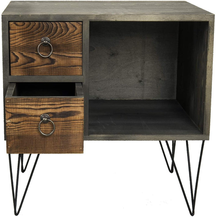 Vintage Gray Wood Nightstand / Side Table with 2 Drawers and Open Cabinet-MyGift