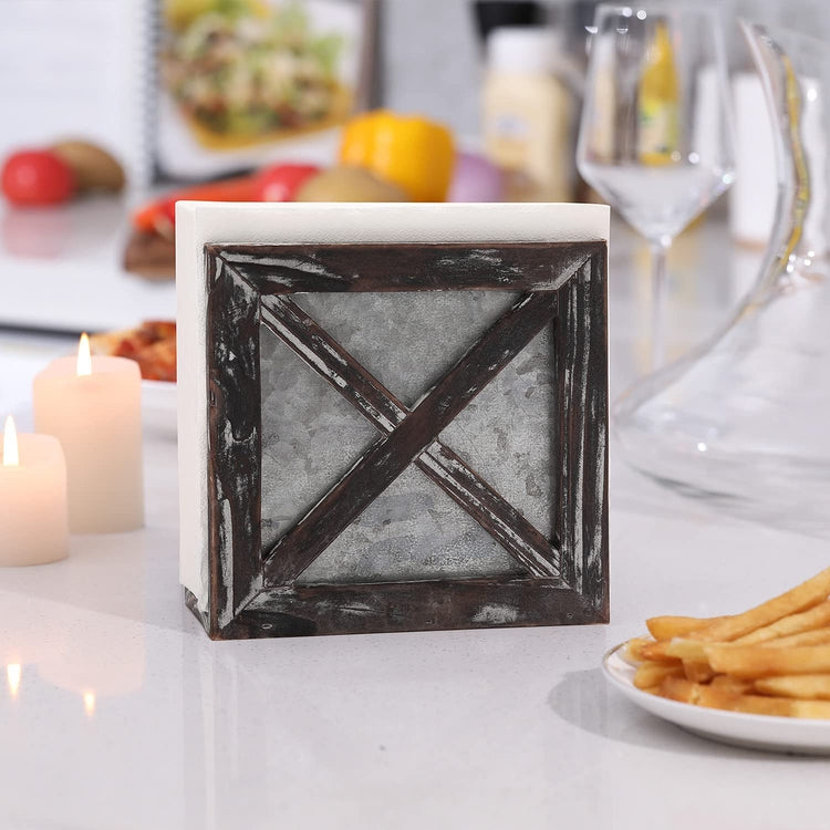 Torched Wood and Galvanized Metal Barn Door Farmhouse Napkin Holder