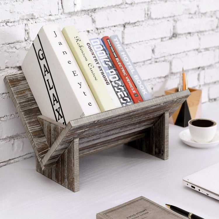 Torched Wood Tilted Desktop Organizer, Literature Display Bookshelf-MyGift