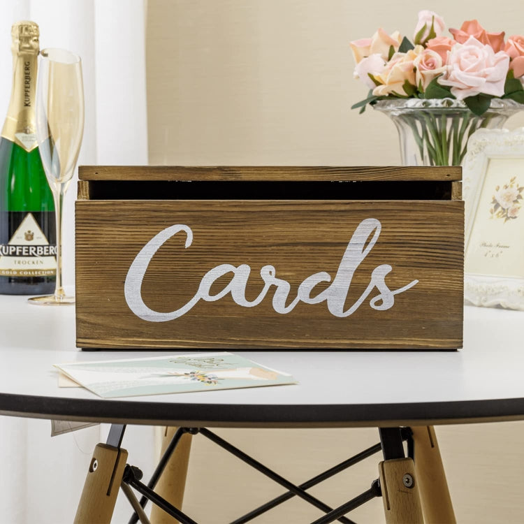 Wedding Card Box, Wood Reception Gift Card, Wall Mountable Thank You Cards Holder with Hinged Lid