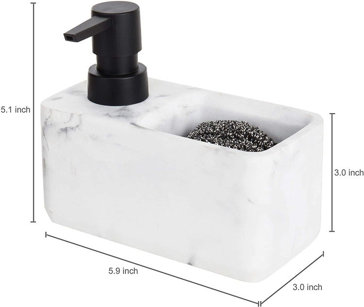 Faux Marble White Resin Dish Soap Dispenser with Sponge Holder-MyGift