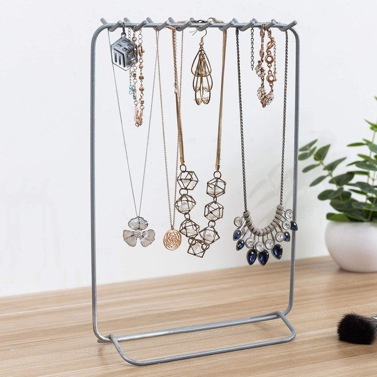 Gray Metal Jewelry Display Stand with 18-Hooks-MyGift