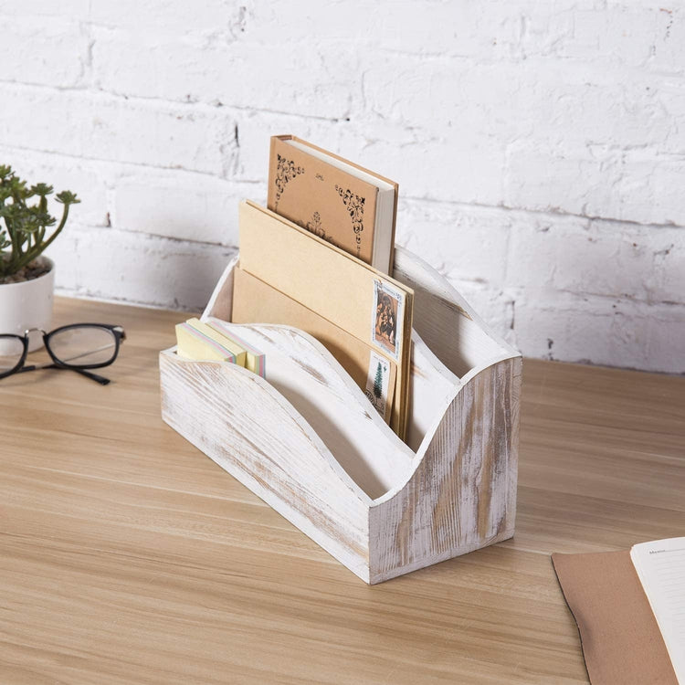 Whitewashed Wood Desktop 3-Slot Mail & Document Sorter, Vintage-Inspired-MyGift