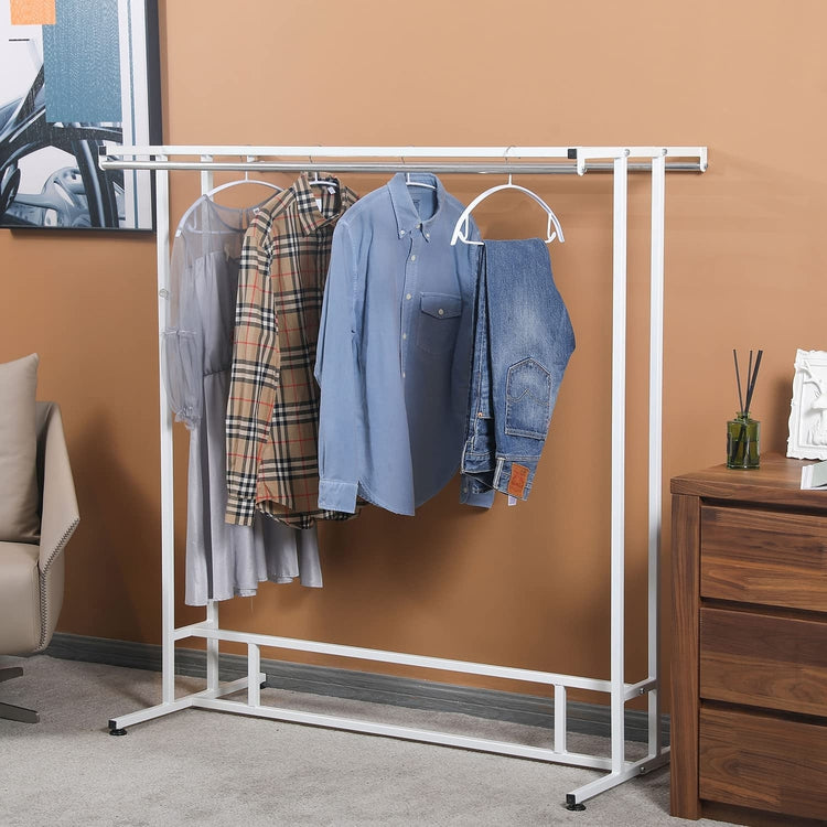 White Stainless Steel Clothes Hanger Rack, Freestanding Double Rod