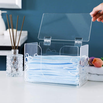 Clear Acrylic Tabletop Medical Safety Mask and Face Covering Dispenser Box with Lid-MyGift