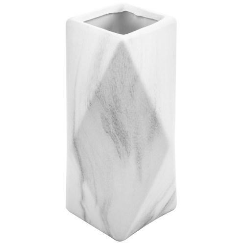 7.5 Inch Marble Pattern White Geometric Ceramic Flower Vase - MyGift