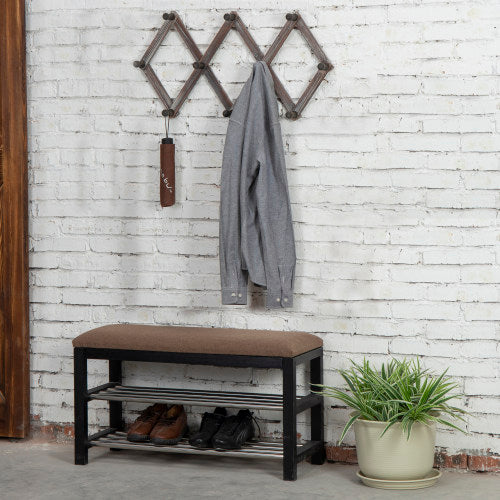 Rustic Torched Wood Expandable Accordion Coat Rack-MyGift