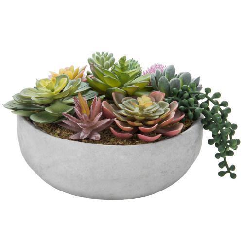 8-Inch Artificial Succulent Plant Arrangement in Concrete Pot - MyGift