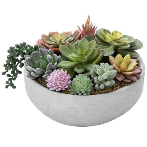 8-Inch Artificial Succulent Plant Arrangement in Concrete Pot - MyGift