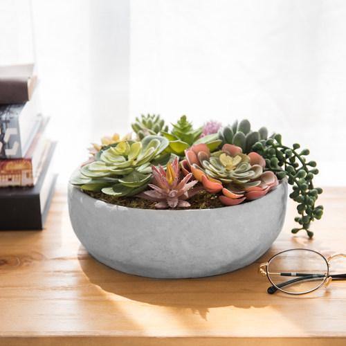succulent artificial MyGift 8-Inch Artificial Succulent Plant Arrangement in Concrete Pot