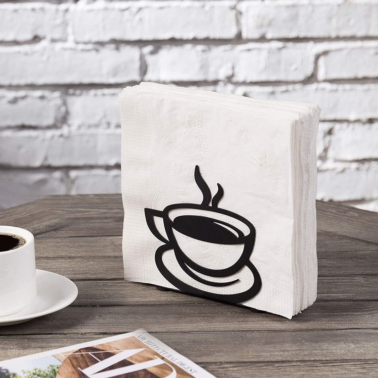 Black Metal Steaming Coffee Cup Design, Upright Tabletop Napkin Holder-MyGift