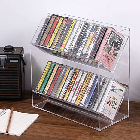 Clear Acrylic Cassette Tape Holder with Cutout Handles, 2 Tier Retro A –  MyGift