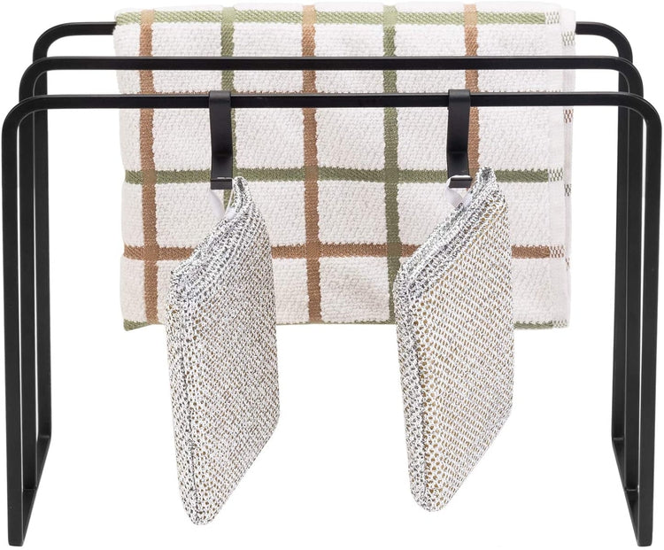 Dual-Bar Kitchen Countertop Dishcloth Drying Rack with 2 Sponge Hooks-MyGift