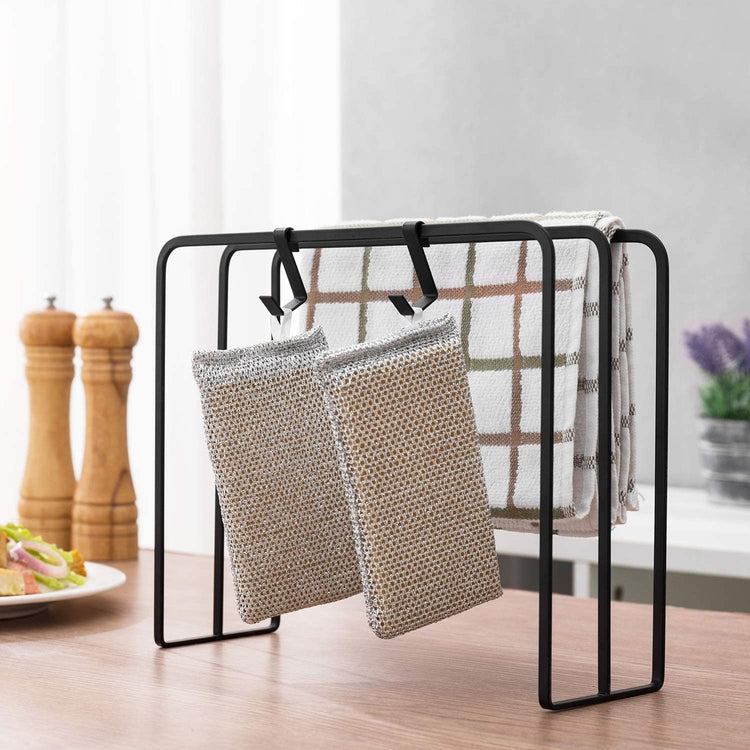 Dual-Bar Kitchen Countertop Dishcloth Drying Rack with 2 Sponge Hooks-MyGift
