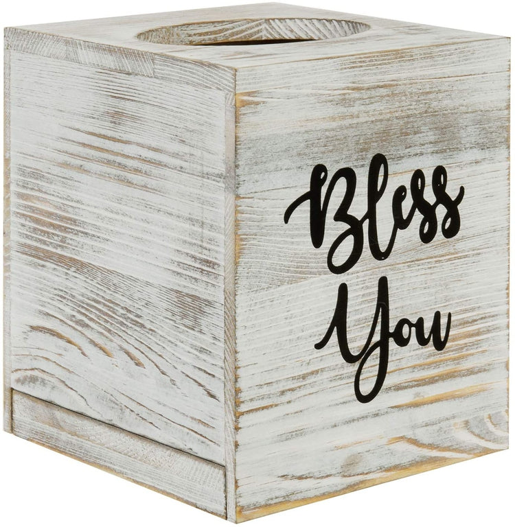 Whitewashed Wood Square Bless You Tissue Box Cover-MyGift