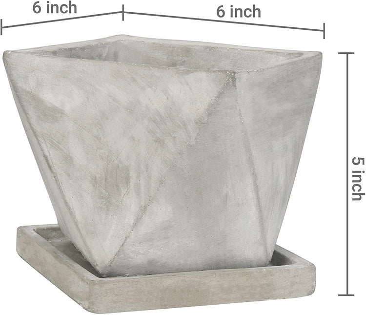 Mini Gray Concrete Geometric Design Planter Pot with Removable Saucer-MyGift